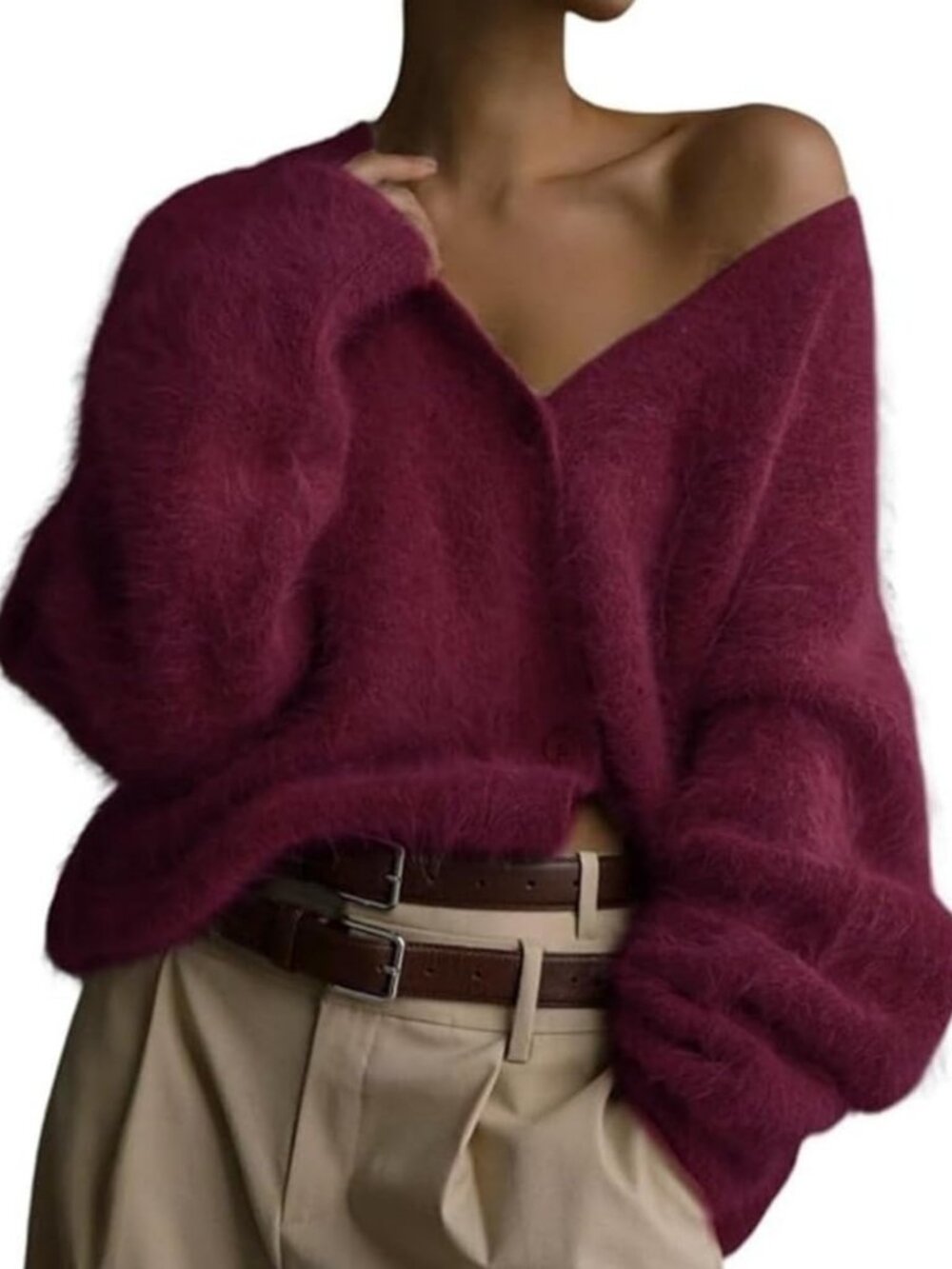 Cozy Oversized V-Neck Cardigan Sweater | Fuzzy Mohair Knit | Y2K Fall Winter